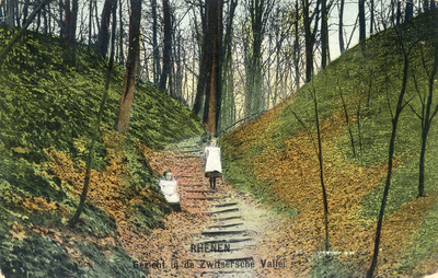 13336 Gezicht op een pad met boomstammetjes in het bos op de Grebbeberg te Grebbe (gemeente Rhenen).